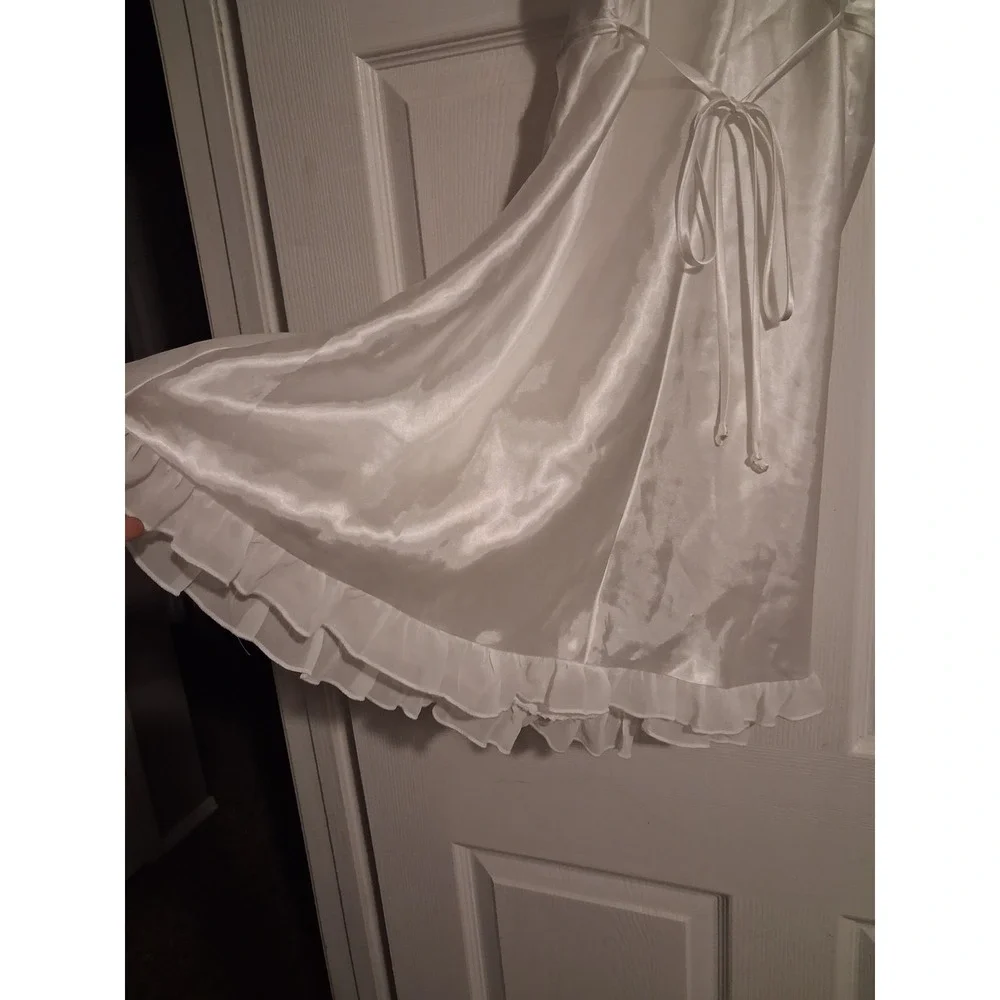 Ivory Satin Babydoll Cami Beaded Floral Lace Pearl Applique Coquette Fairy Y2K S